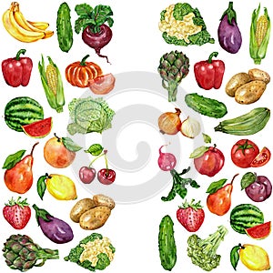 Watercolor set with fruits and vegetables