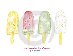 Watercolor set of ice lolly. Hand painted realistic illustration