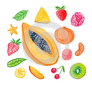 Watercolor set of juicy fruits.Clip art food illustration