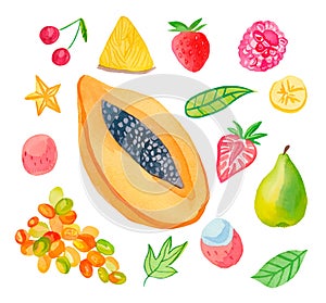 Watercolor set of juicy fruits.Clip art food illustration