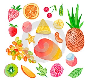 Watercolor set of juicy fruits.Clip art food illustration