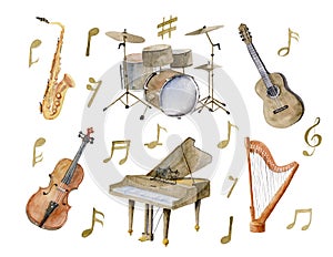 Watercolor Set with Music Instruments