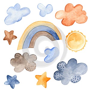 Watercolor set of weather forecast.