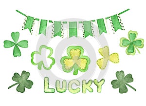 Watercolor Shamrock Clover, St. Patrick`s Day illustration