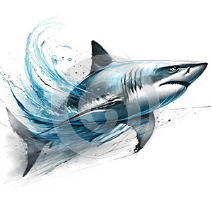 Watercolor Shark: Capturing Speed and Power in Oceanic Motion