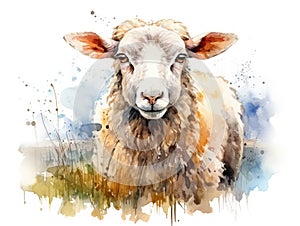 Watercolor Sheep Isolated, Aquarelle Lamb, Creative Watercolor White Sheep on White, Ram Drawing