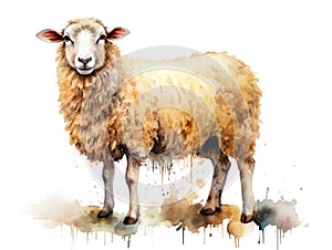 Watercolor Sheep Isolated, Aquarelle Lamb, Creative Watercolor White Sheep on White, Ram Drawing
