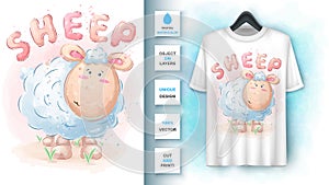 Watercolor sheep - poster and merchandising