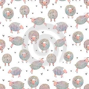 Watercolor sheep vector pattern