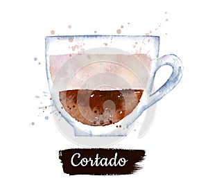 Watercolor illustration of Cortado coffee photo