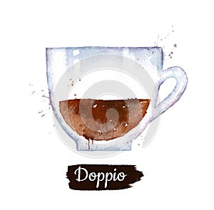 Watercolor illustration of Doppio coffee photo