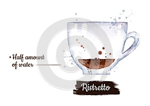 Watercolor side view illustration of Ristretto coffee photo