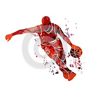 Watercolor silhouette basketball player