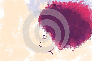 Watercolor silhouette of a beautiful girl with a curvy hair profile