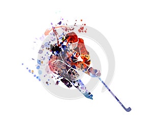 Watercolor silhouette hockey player