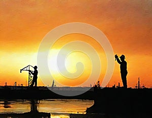 Watercolor of silhouette of a ingenier pertol photo
