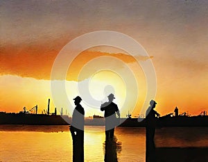 Watercolor of silhouette of a ingenier pertol photo