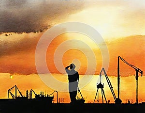 Watercolor of silhouette of a ingenier pertol photo
