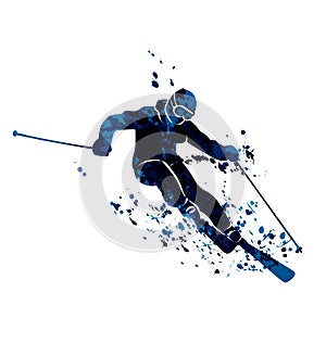 Watercolor silhouette skier