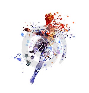 Watercolor silhouette soccer player