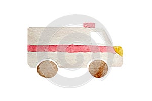 Watercolor silhouette of a toy car ambulance on a white background isolated