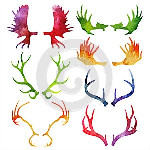 Watercolor silhouettes of deer and moose horns