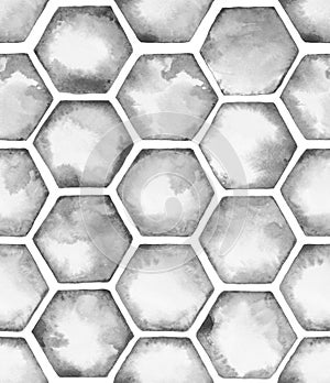 Watercolor similar pattern with grey hexahedron honeycombs