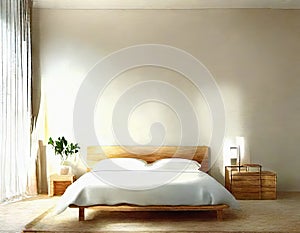 Watercolor of Simplistic decor adorning bedroom