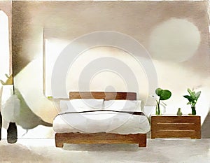 Watercolor of Simplistic decor adorning bedroom