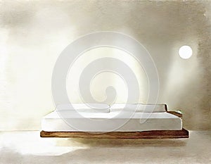 Watercolor of Simplistic decor adorning bedroom