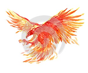 Watercolor single character mystical mythical character phoenix isolated