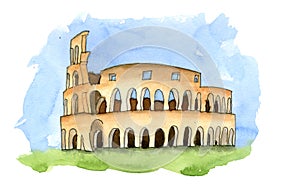 Watercolor sketch drawing of Coliseum in Rome