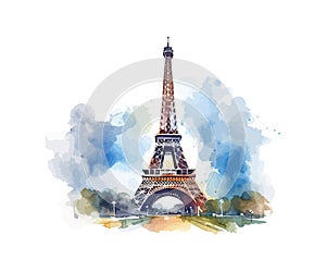 Watercolor sketch of Eiffel Tower Paris France. Vector illustration design