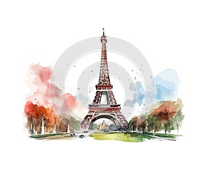 Watercolor sketch of Eiffel Tower Paris France. Vector illustration design