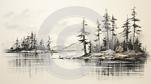 Serene Landscape: Pine Trees Along Water - Stephen Shortridge Art photo