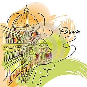 Watercolor sketch of Florencia cityscape Vector photo