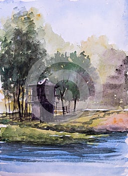 Watercolor sketch landscape