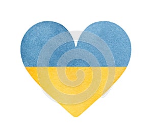 Watercolor sketch of little heart shape with blue and yellow colours.