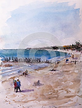 Watercolor sketch of sea â€‹â€‹shore