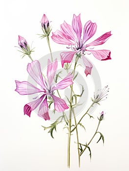 Watercolor Sketch of Silene Tomentosa AI Generated