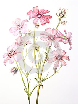 Watercolor Sketch of Silene Tomentosa AI Generated