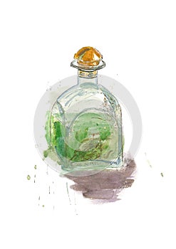 Watercolor sketh absinthe bottle photo