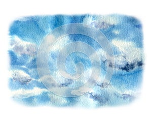 Watercolor sky with clouds. Hand painted nature illustration. For design, print or background