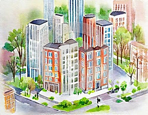 Watercolor of Skyscrapper building