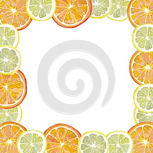 Watercolor slices of orange and lemon in yellow and orange colors. Abstract creative art background with capacity for your letteri