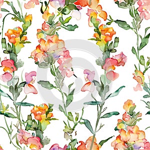Watercolor Snapdragons in a Repeating pattern photo