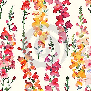 Watercolor Snapdragons in a Repeating pattern photo