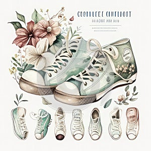 Watercolor Sneaker Collection with Floral Accents