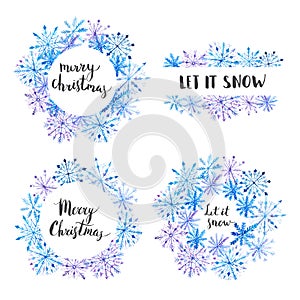 Watercolor snowflake frame card template