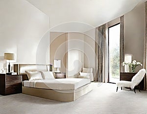 Watercolor of Sophisticated and contemporary bedroom with refined